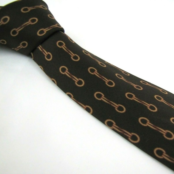 Vintage GUCCI Tie Chocolate Brown Equestrian - Picture 1 of 6